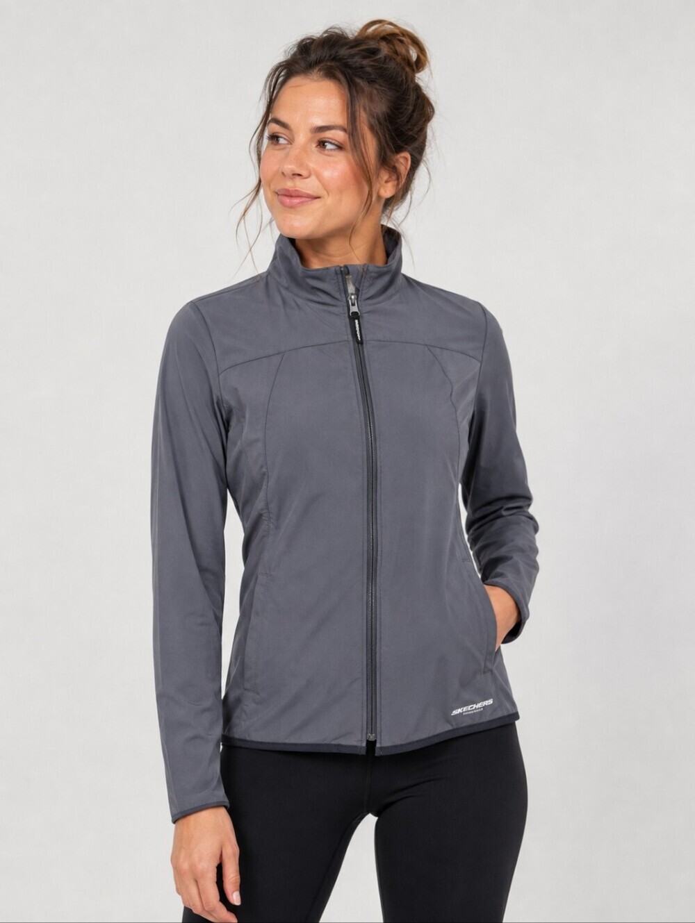Skechers Grey Athletic Full Zip Jacket Women's XS Athleisure Activewear Logo EUC